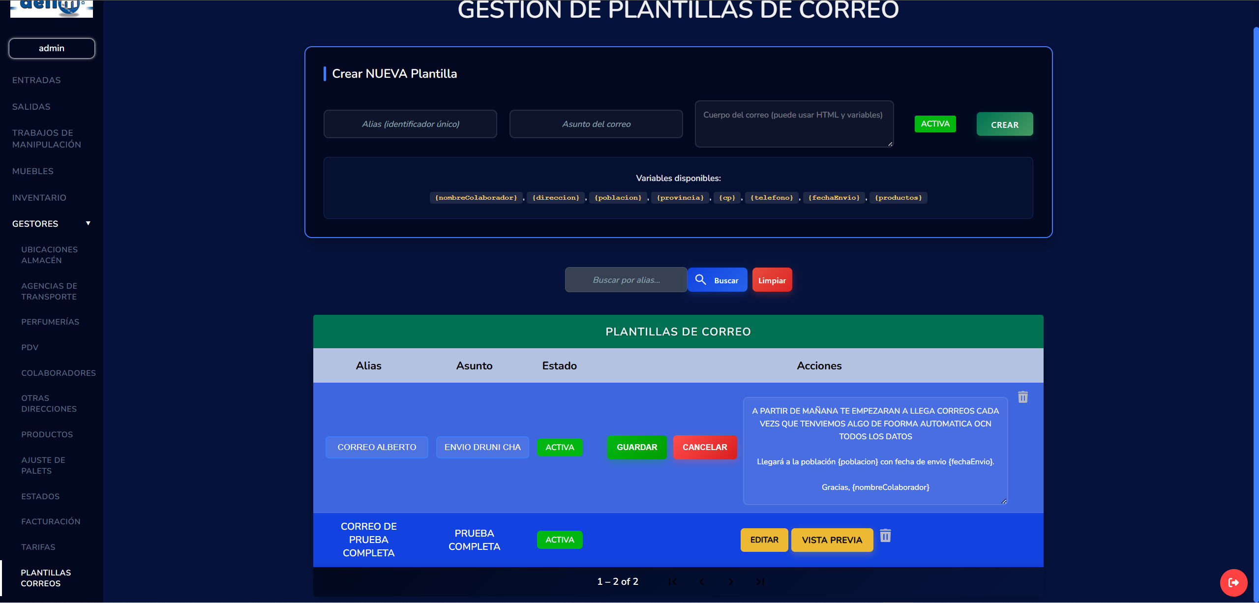 Gestor de Plantillas